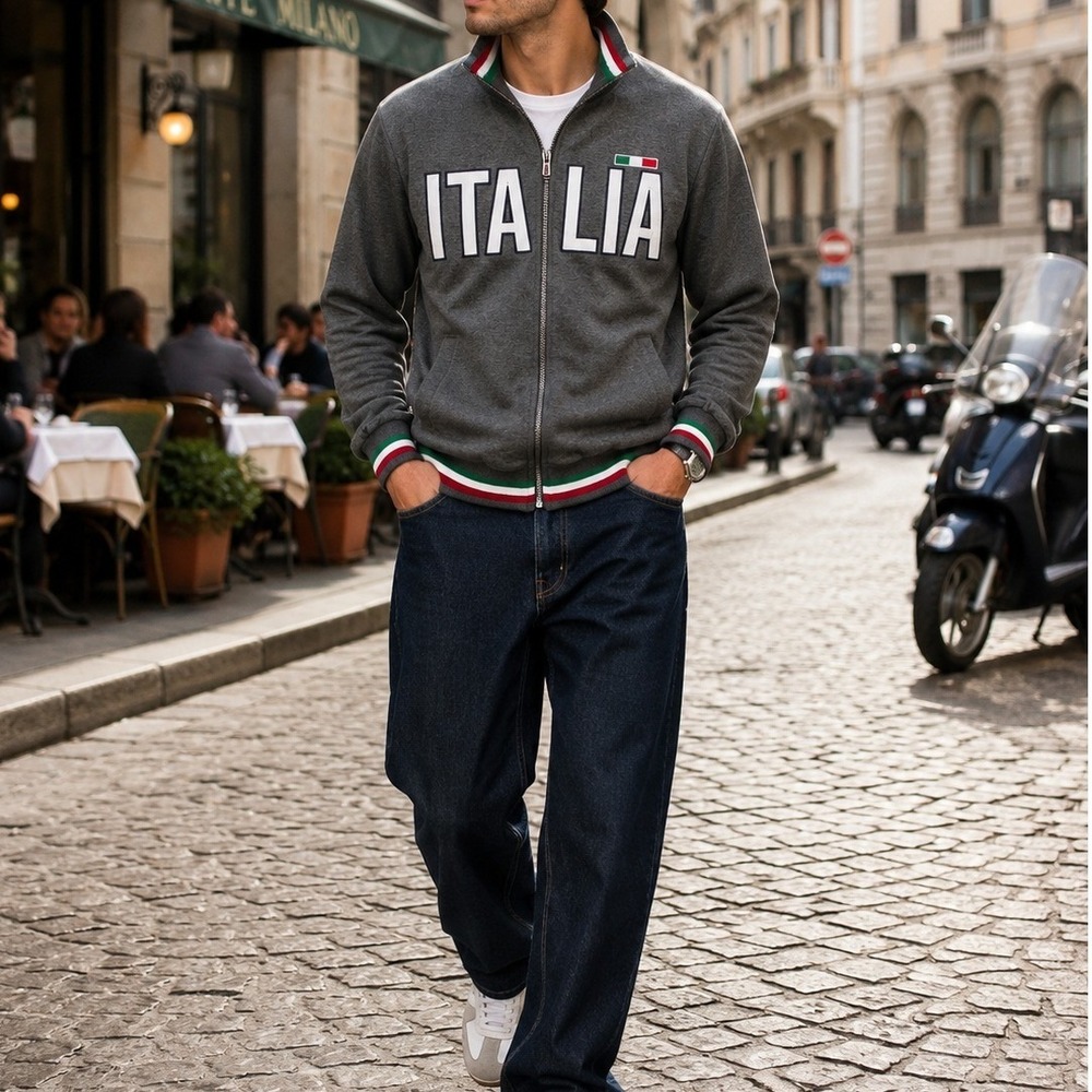 Italia Italy Track Jacket Gray Full Zip Italian Flag Soccer Football Small/Med